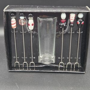 Bombay Decorative Cocktail Fork Pick Set - Black, Red, White Fruits Celebration